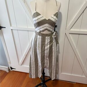 Express Olive and White Striped Midi Dress